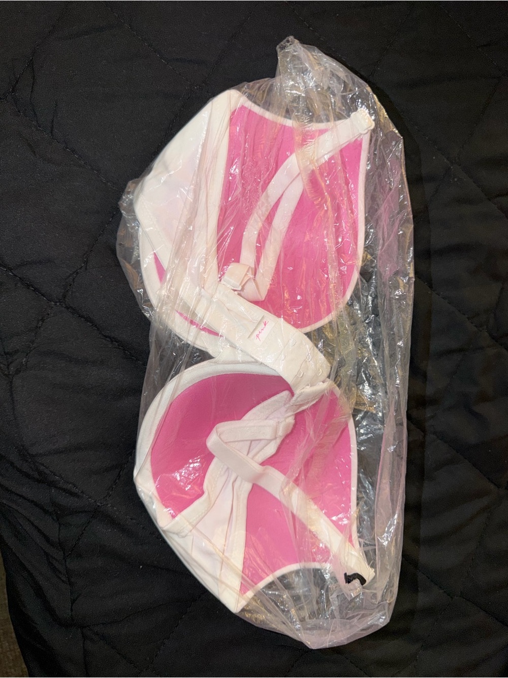 PINK Victoria's Secret White and Pink Padded Swim Bra